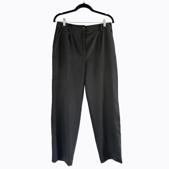 Vintage Talbots Pants 12P Pleated Black Straight Leg Y2K 90s Dk Academia Preppy - Picture 6 of 6